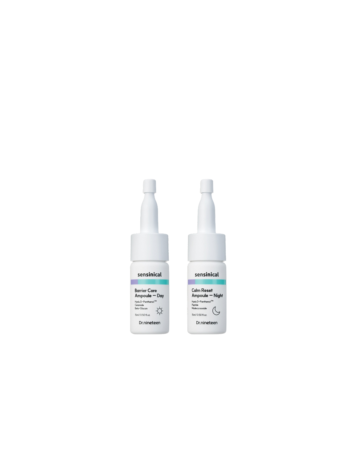 Dr.nineteen Sensinical Ampoule Day & NightㅣHyalu D-Panthenol Ceramide Beat-Glucan Madecassoside PDRN PeptidesㅣSensitive skin Calm Non-sticky Deep hydrationㅣKorean Skin Care (0.50 fl.oz. X 2EA)